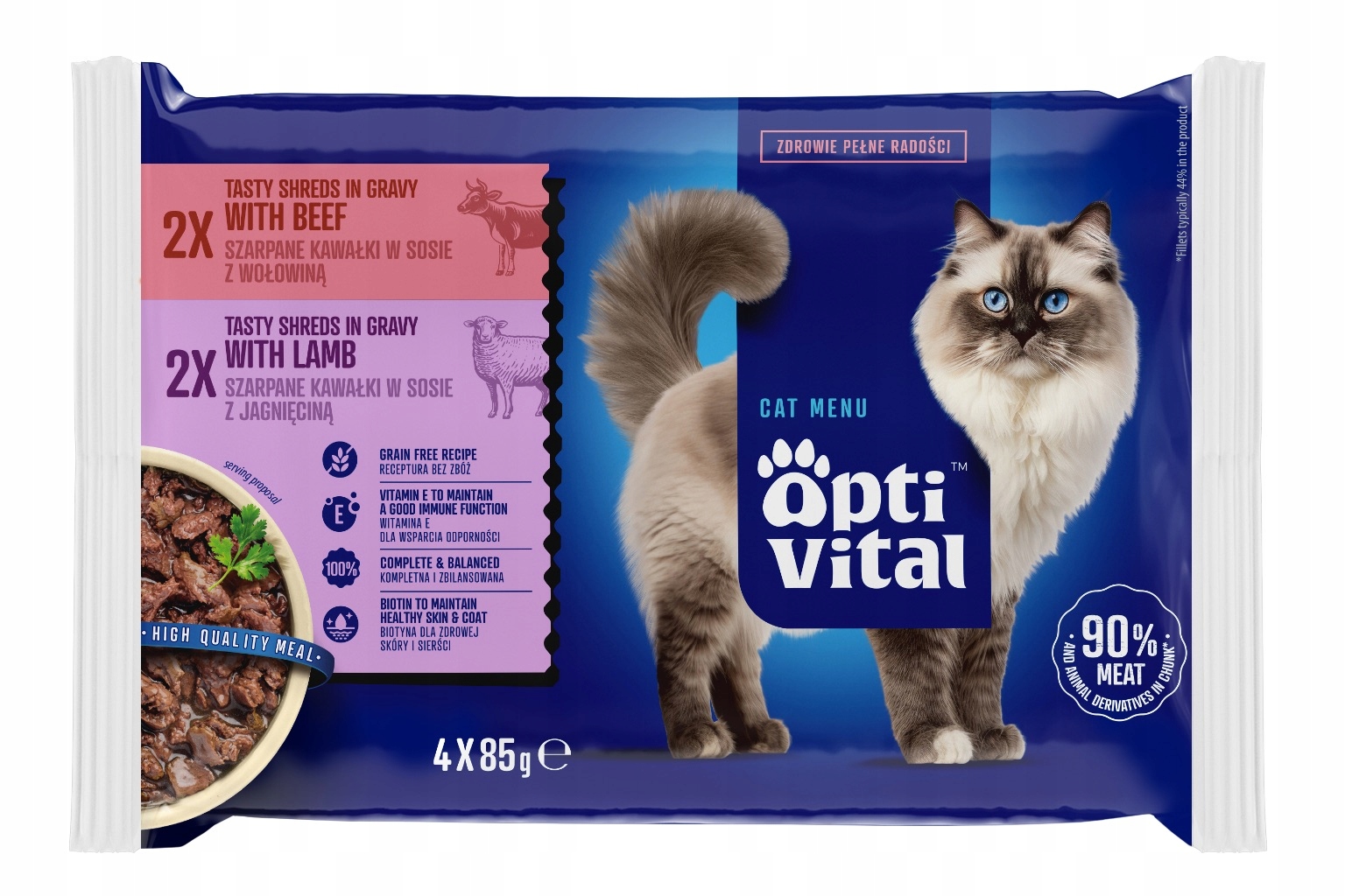 OptiVital saszetki – Pełnoporcjowa karma dla dorosłych kotów z jagnięciną i wołowiną