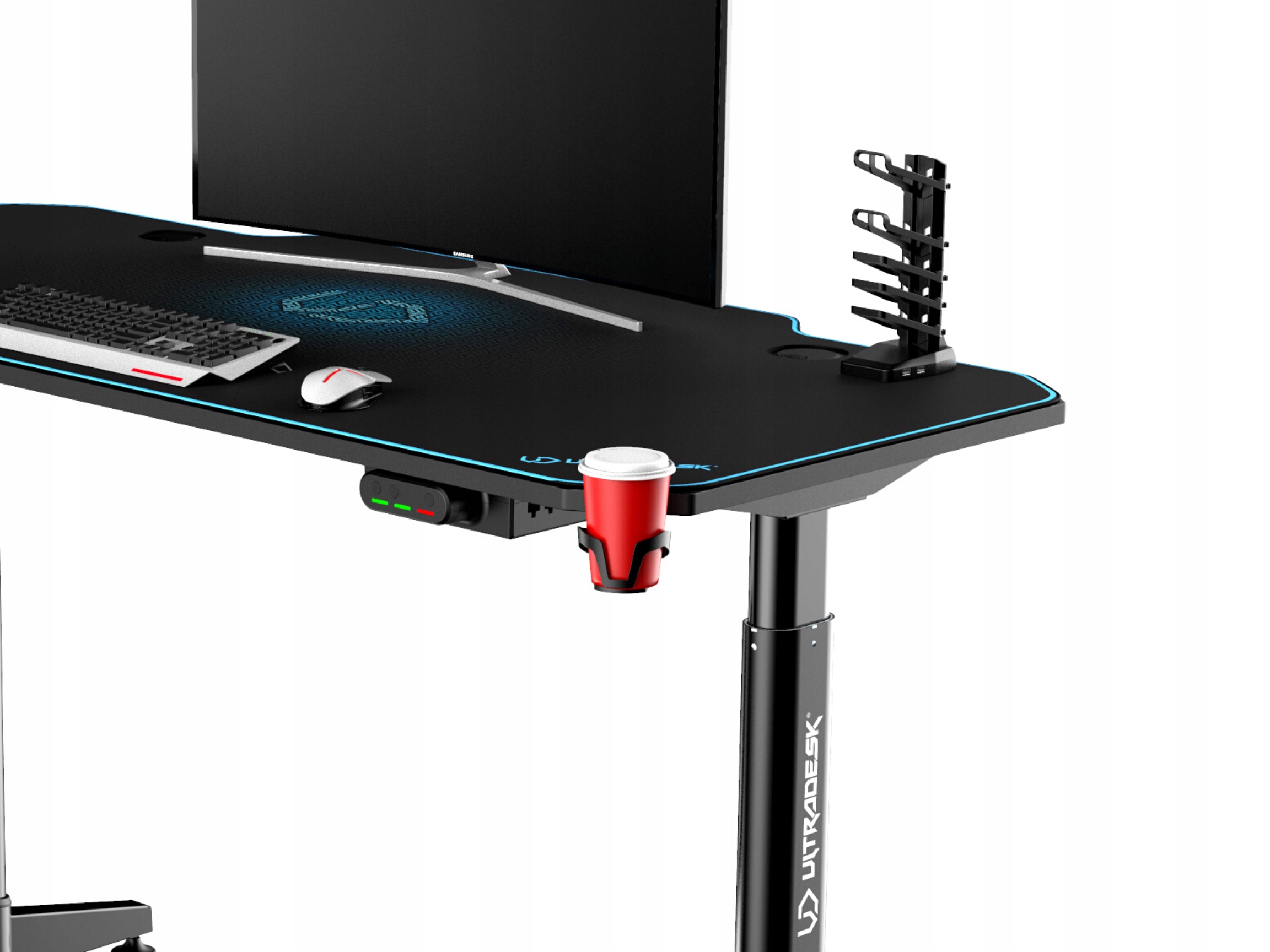 Biurko gamingowe Ultradesk Level Niebieskie 140 cm x 60 cm – Idealne dla graczy