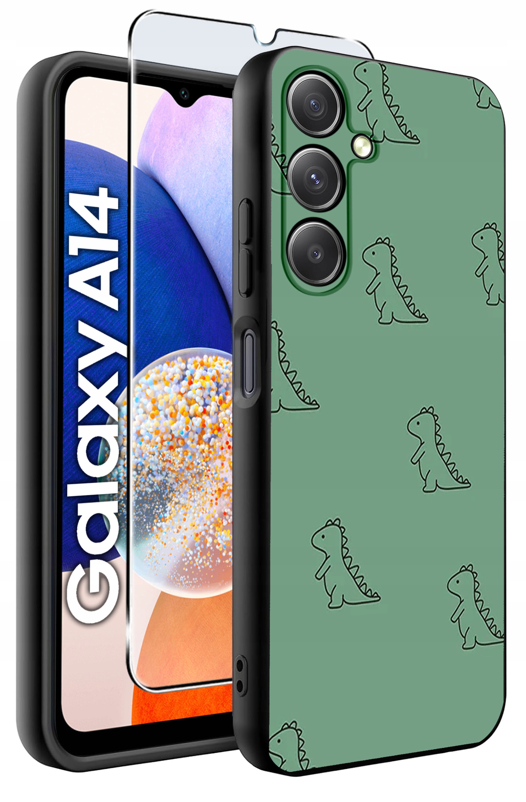 ETUI do Samsung A14 5G WZORY | SILIKONOWE MATT CASE + SZKŁO HARTOWANE 9H