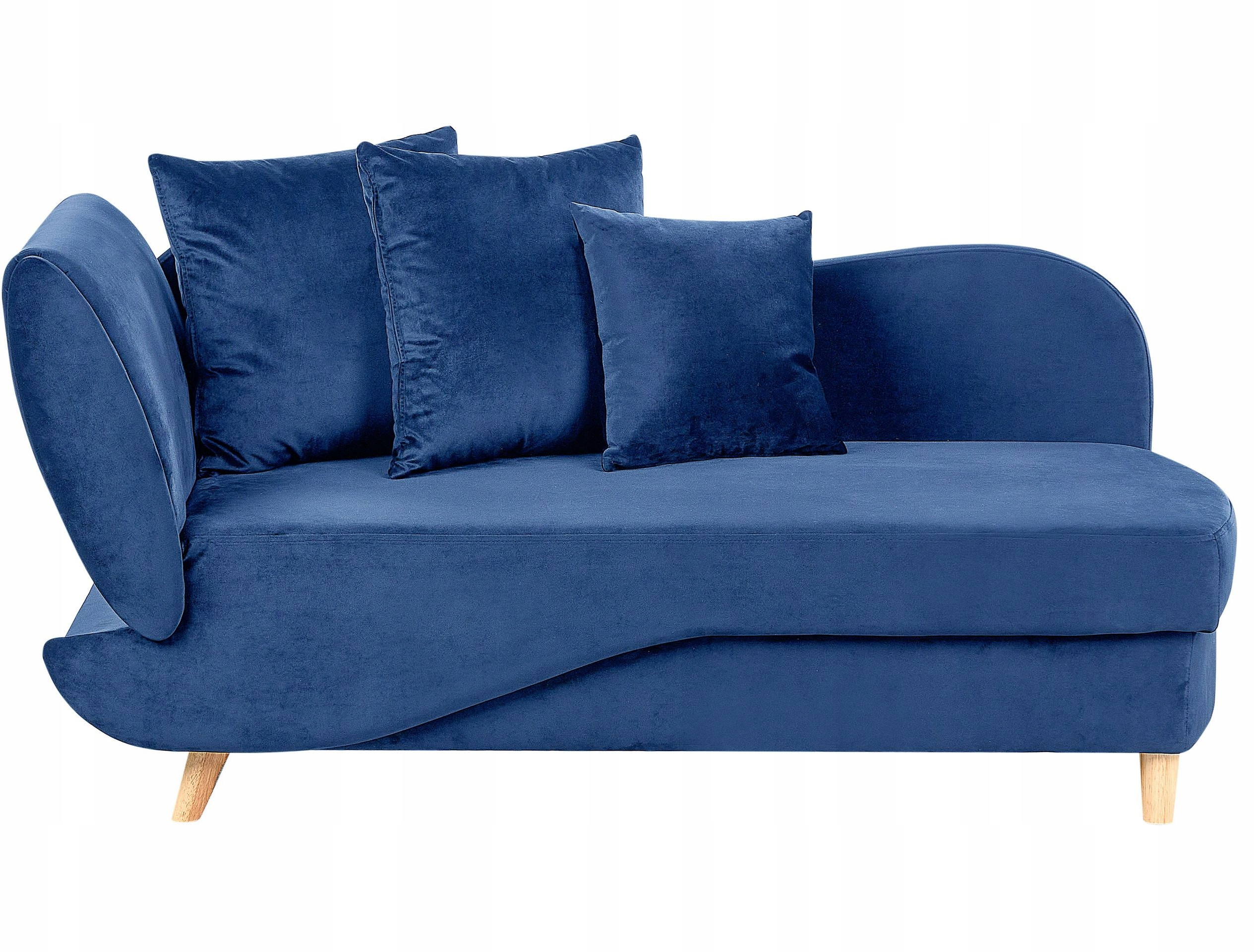 Szezlong welurowy z pojemnikiem lewostronny niebieski MERI II – Idealny do relaksu i przechowywania