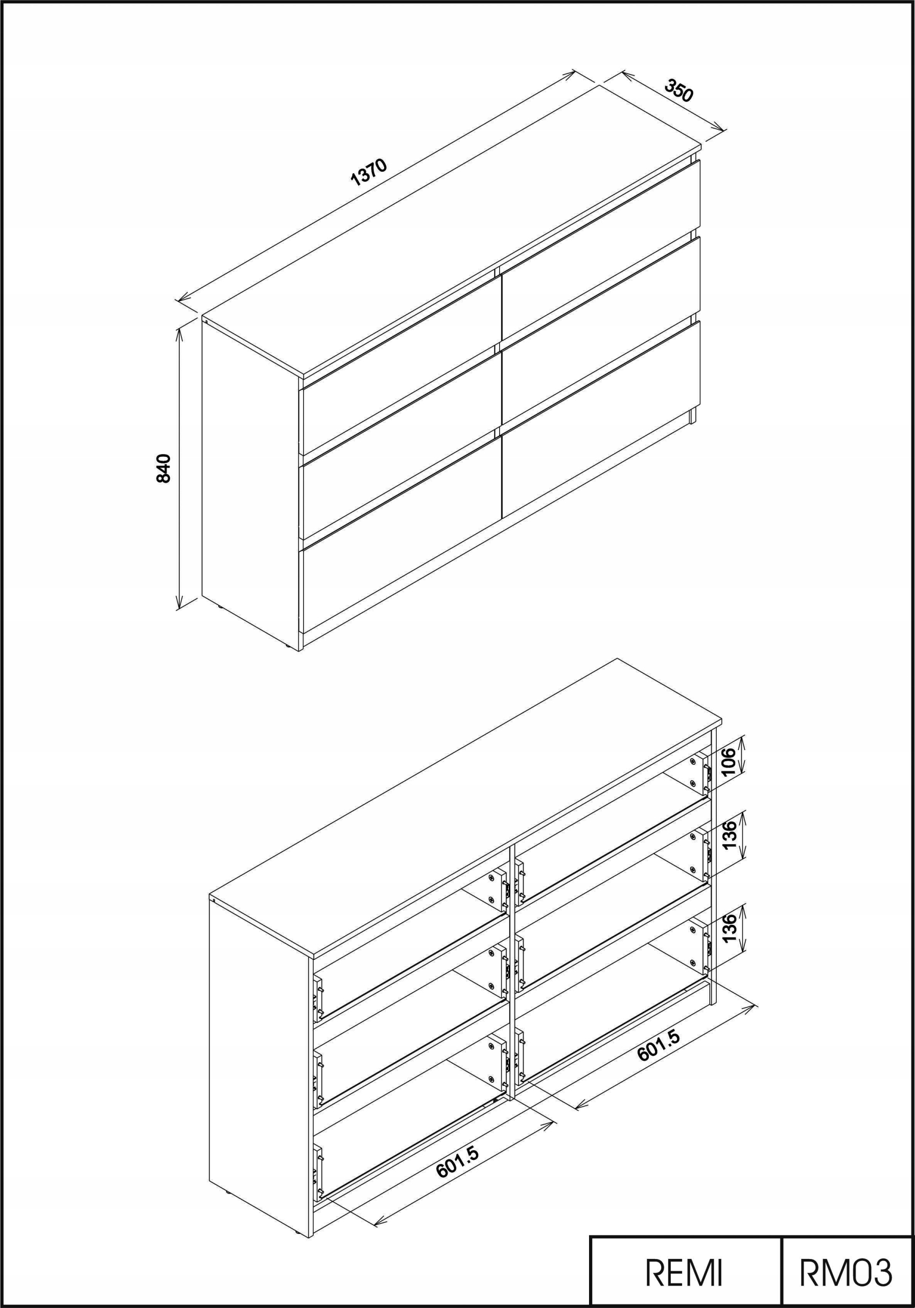 Praktyczne wnętrze z sześcioma szufladami