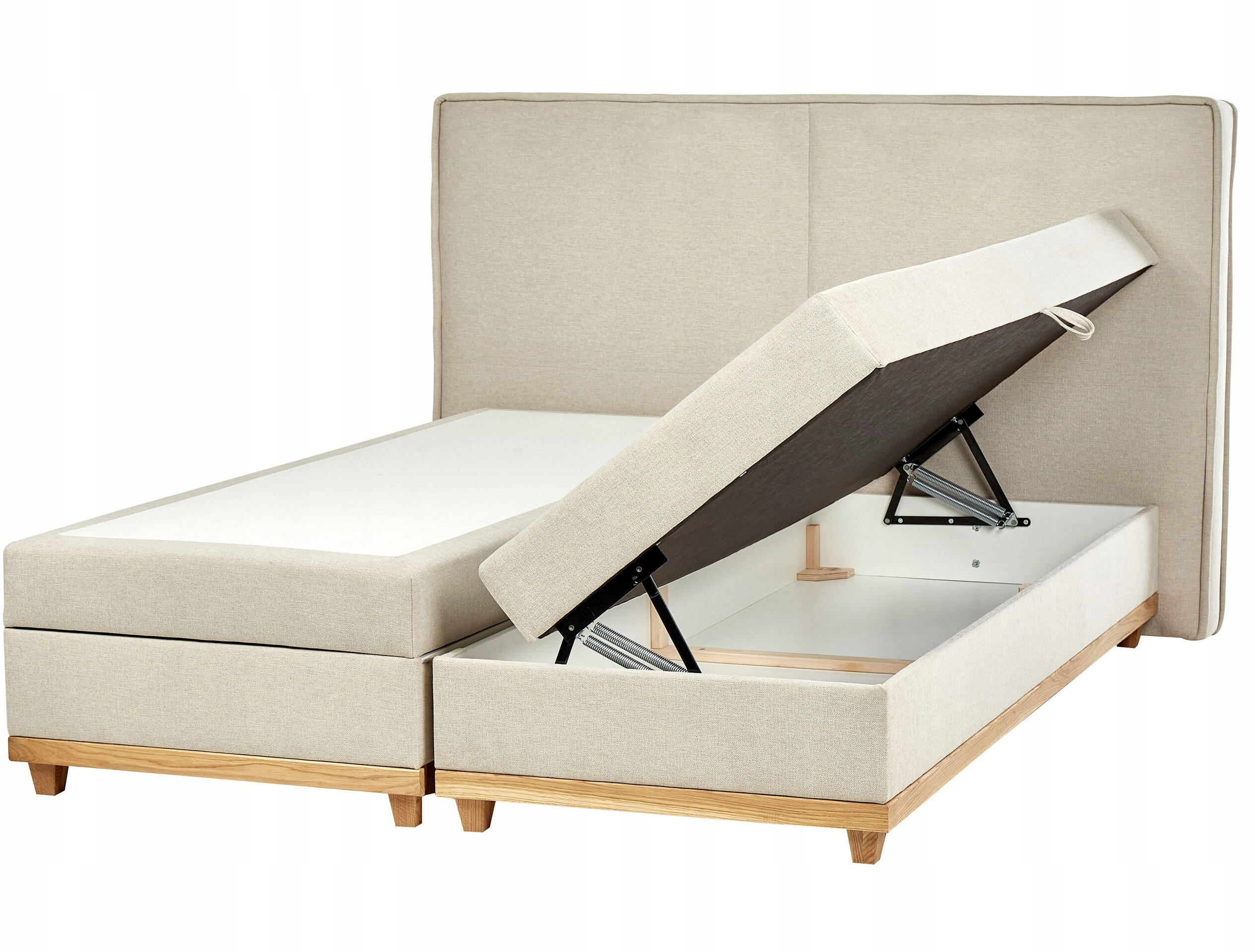 Nowoczesny design i funkcjonalność – Beżowe łóżko z pojemnikami