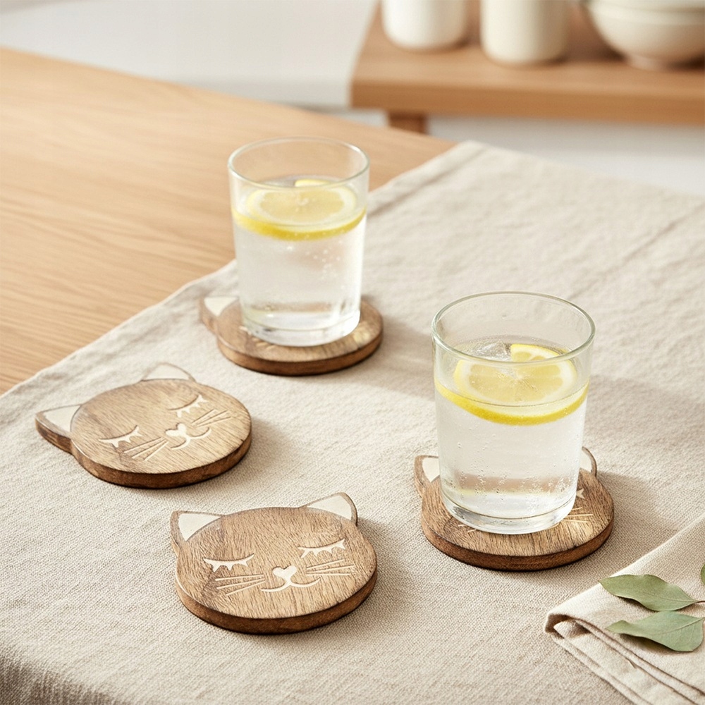 Podstawki pod kubek drewniane MANGO 10x11cm – Elegancka ochrona dla Twojego stołu