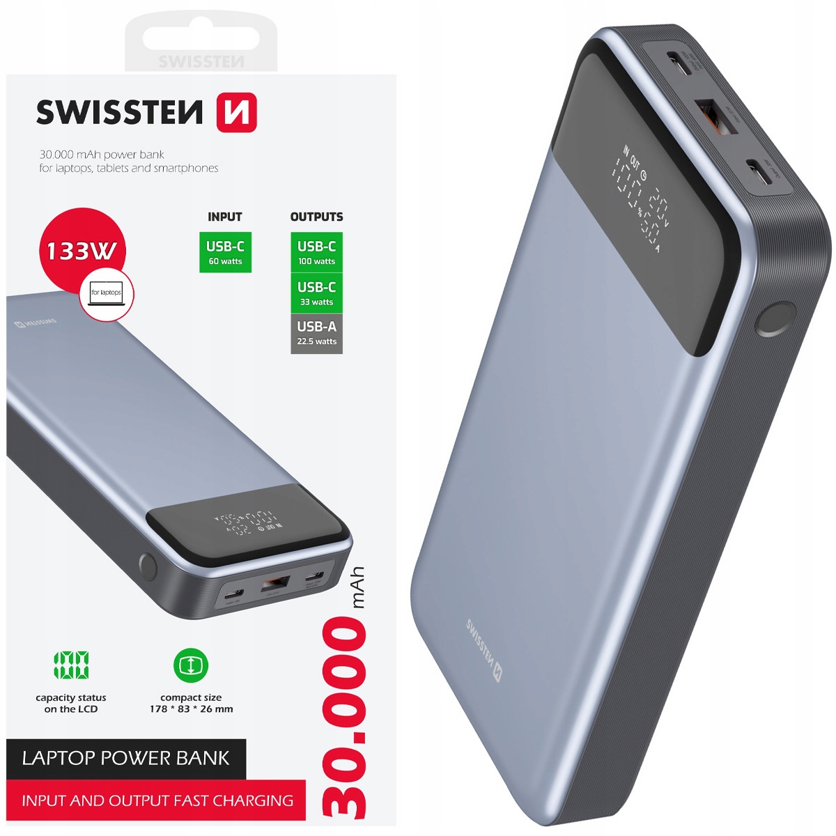 Swissten Power Bank 133W 30000 mAh – Niezawodne zasilanie w każdej sytuacji