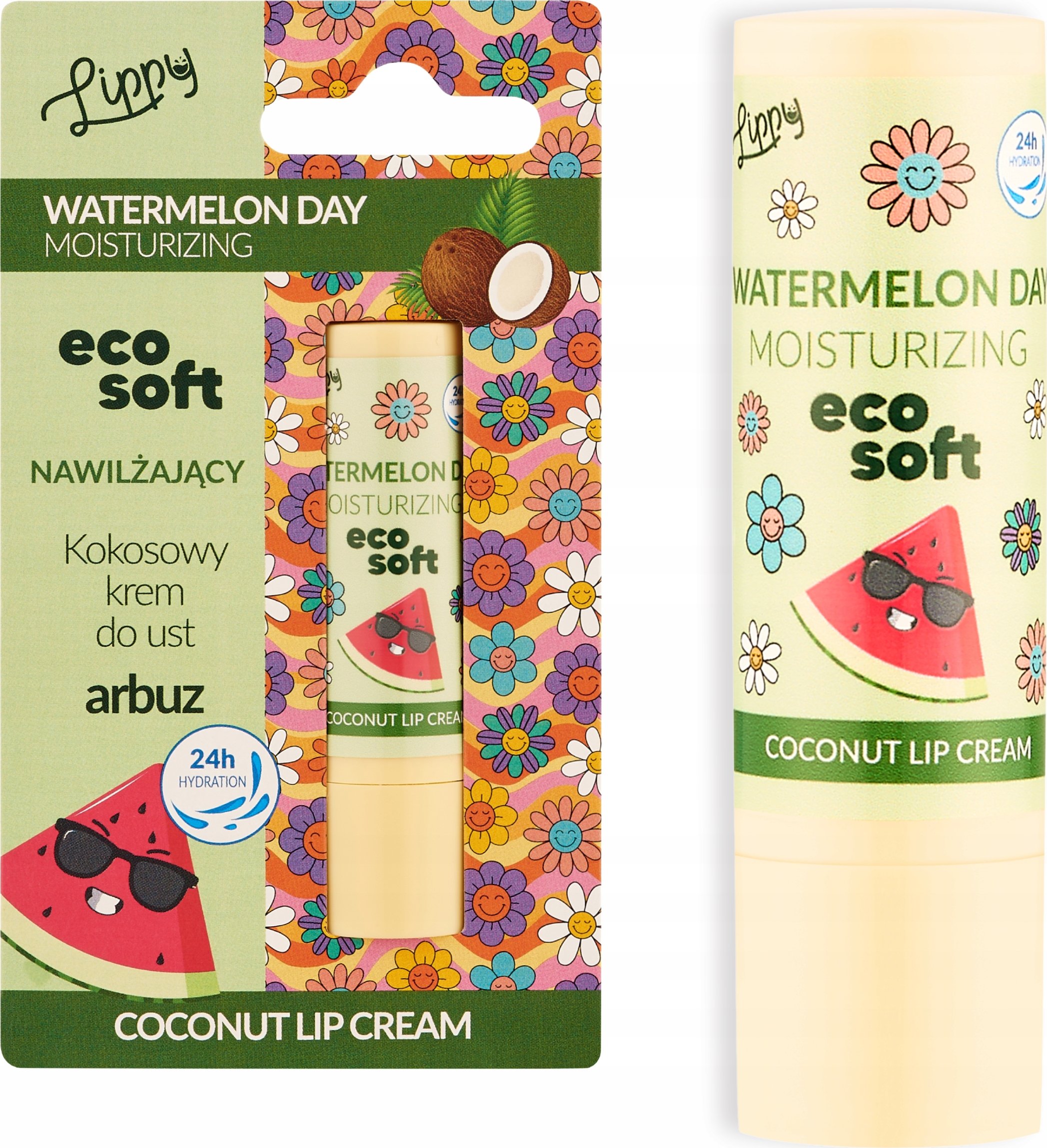 Kokosowy krem do ust Lippy Day ECOSOFT - Arbuzowy smak lata