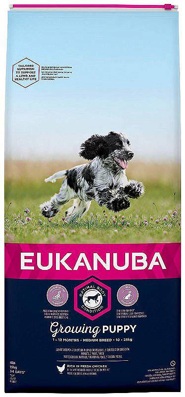 Sucha karma Eukanuba Puppy Medium Breed, kurczak 15 kg – Idealna dla szczeniąt