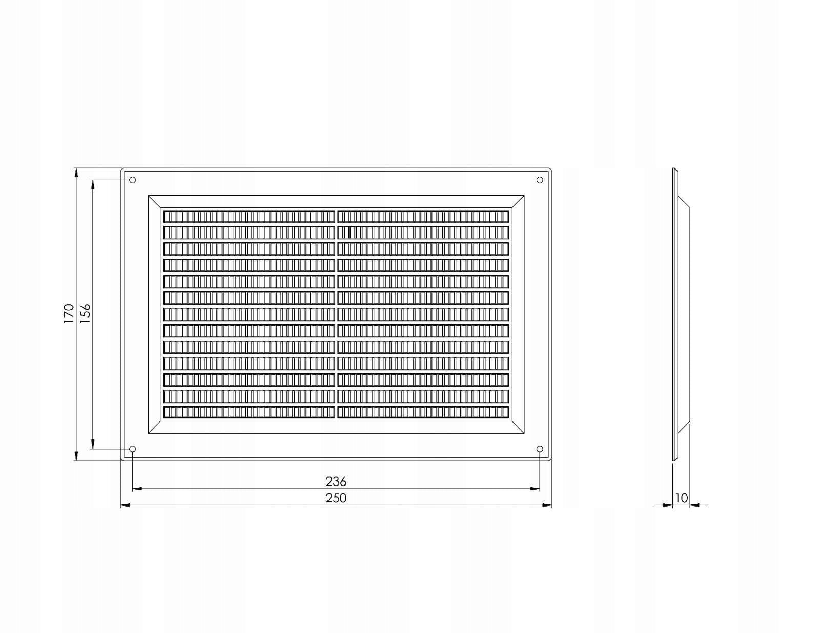 Wymiary i kształt – Prostokątna siatka wentylacyjna
