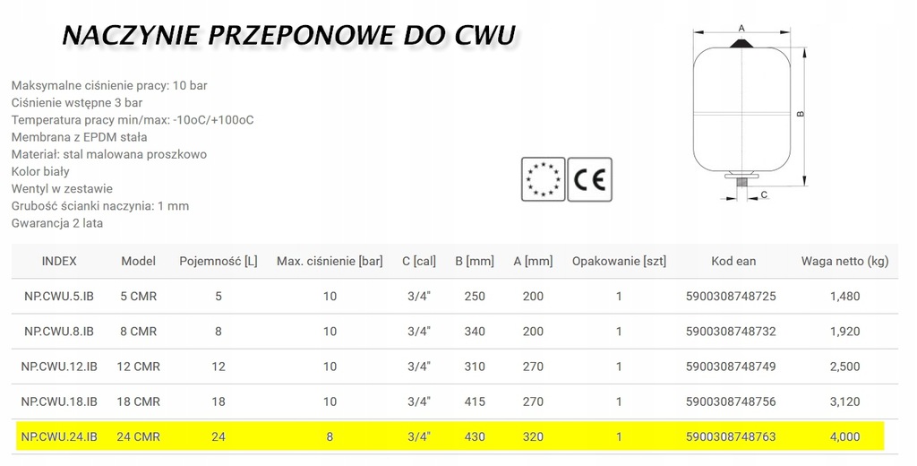 Wymiary naczynia CWU 5L – Kompaktowe rozmiary dla łatwego montażu