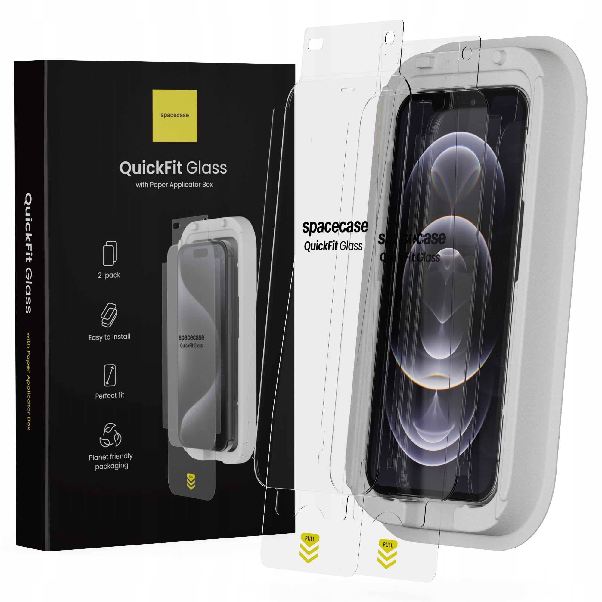 2x Szkło hartowane z aplikatorem SPACECASE QuickFit Glass do iPhone 12/12 Pro – Idealna ochrona dla Twojego telefonu