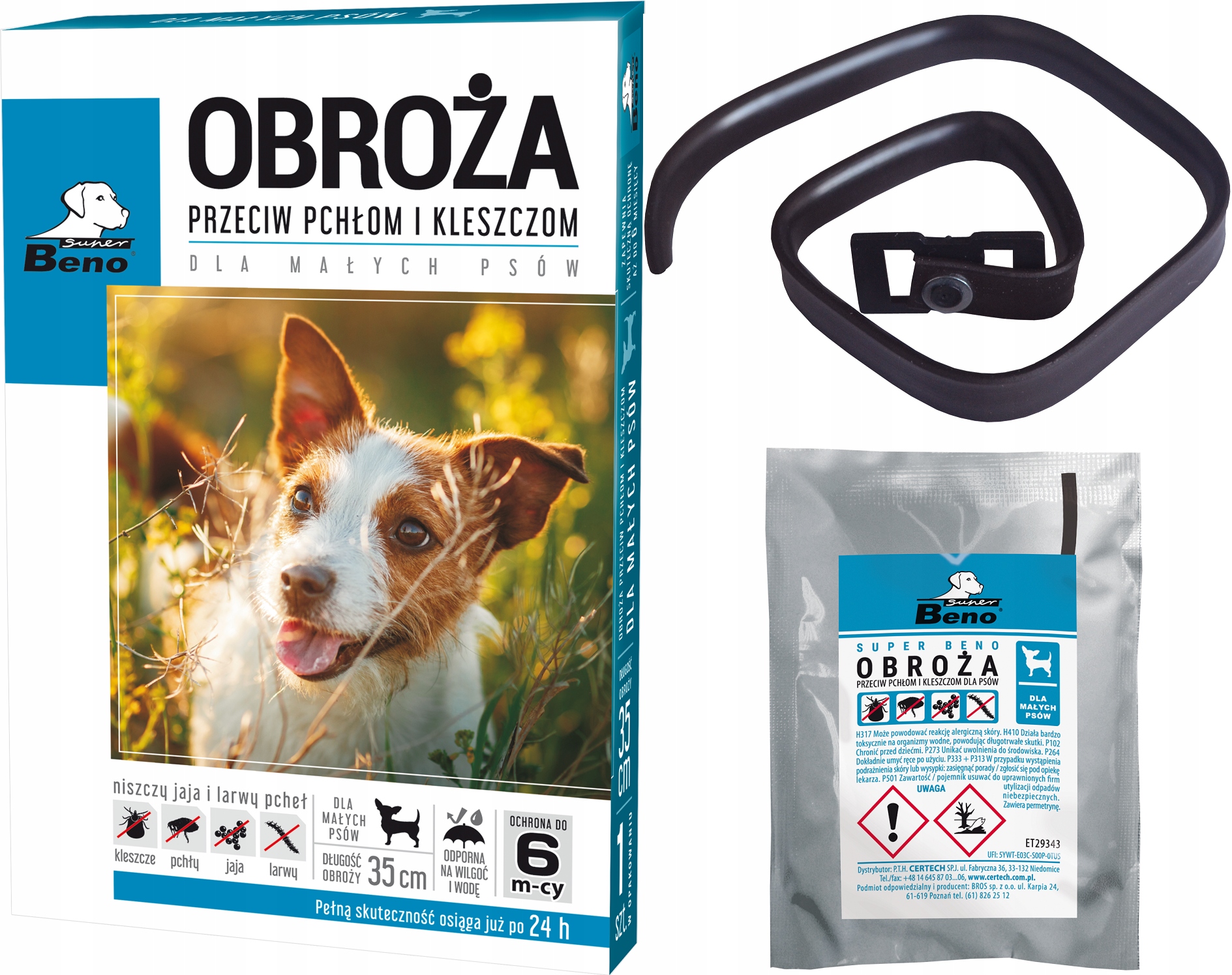 Aktywne składniki: pyretryna i permetryna w obroży