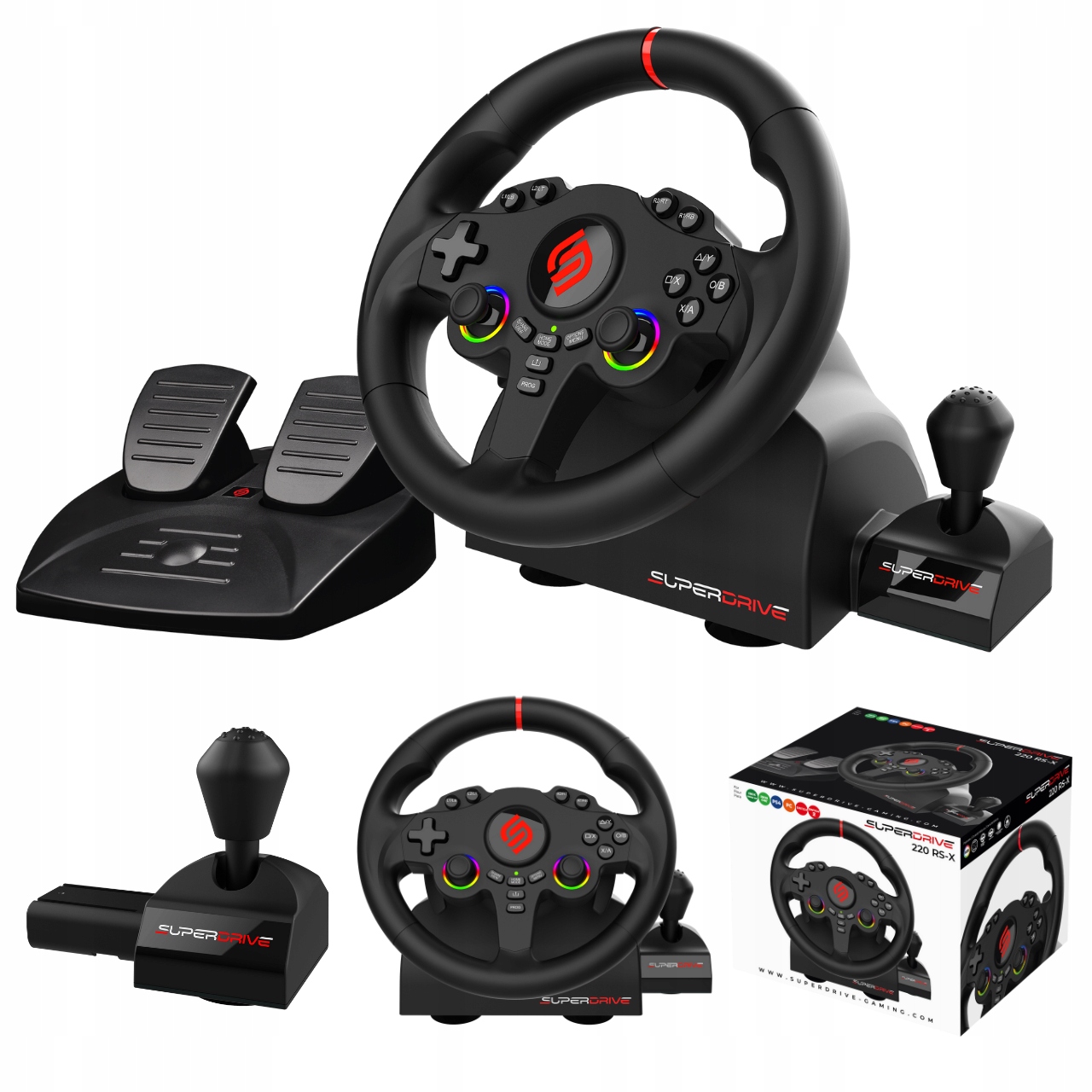 Subsonic Superdrive 220 RS-X – Kierownica do gier z pedałami i dźwignią zmiany biegów