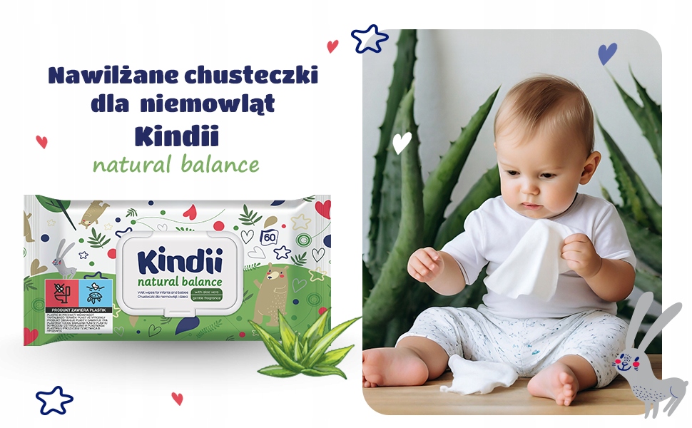 Chusteczki Kindii Natural Balance* 60 szt. – Delikatna pielęgnacja dla Twojego dziecka
