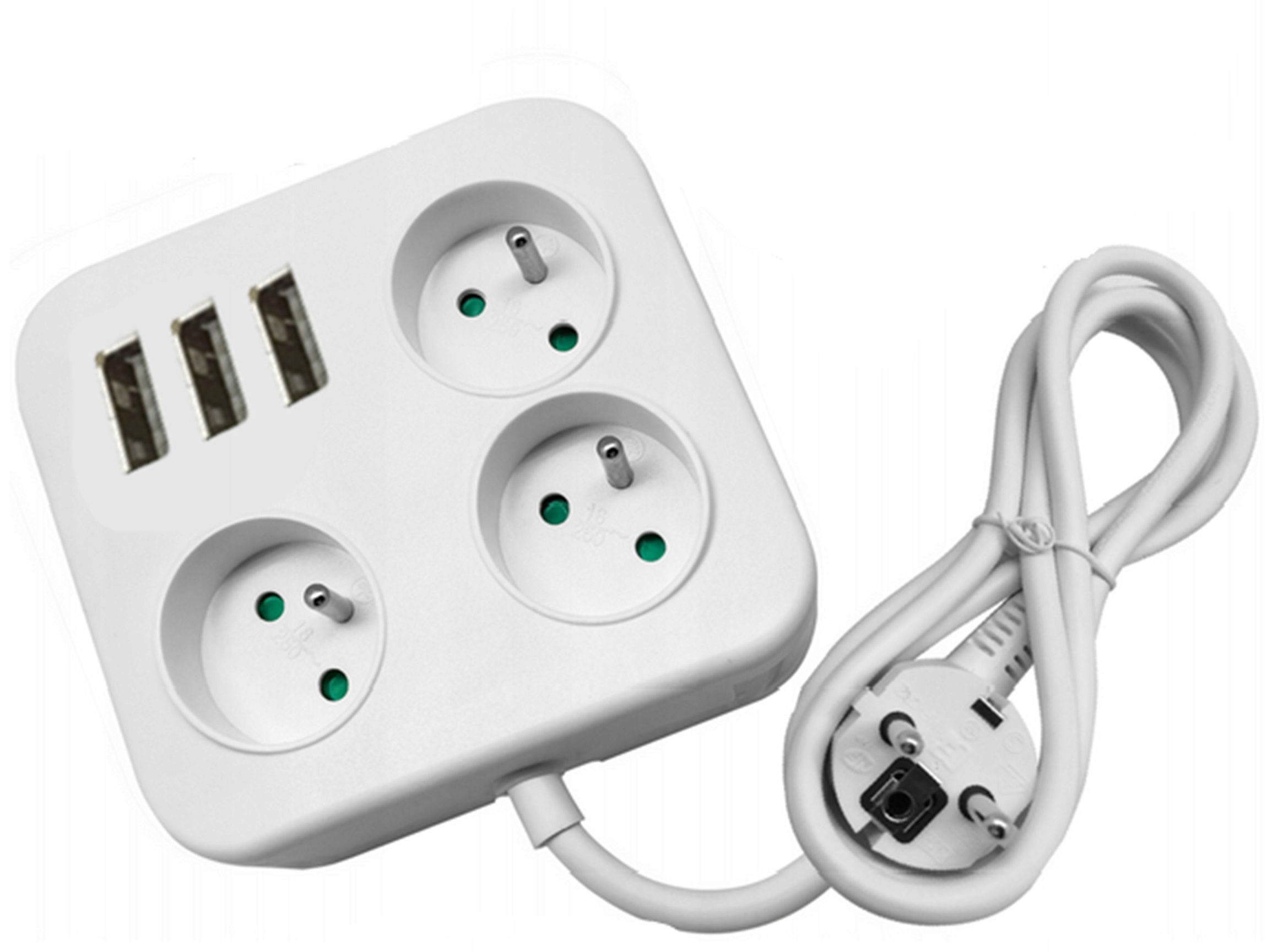 Przedłużacz listwa zasilająca z uziemieniem + 3 gniazda USB kabel zasilający 2m – Idealne rozwiązanie dla Twojego biura i domu