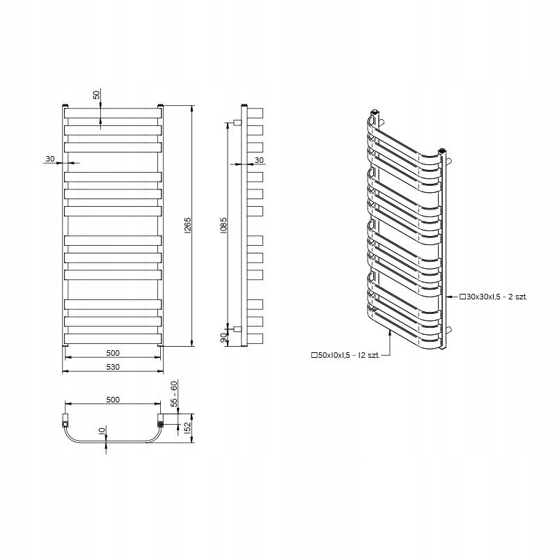 Wymiary i parametry techniczne grzejnika BILLY