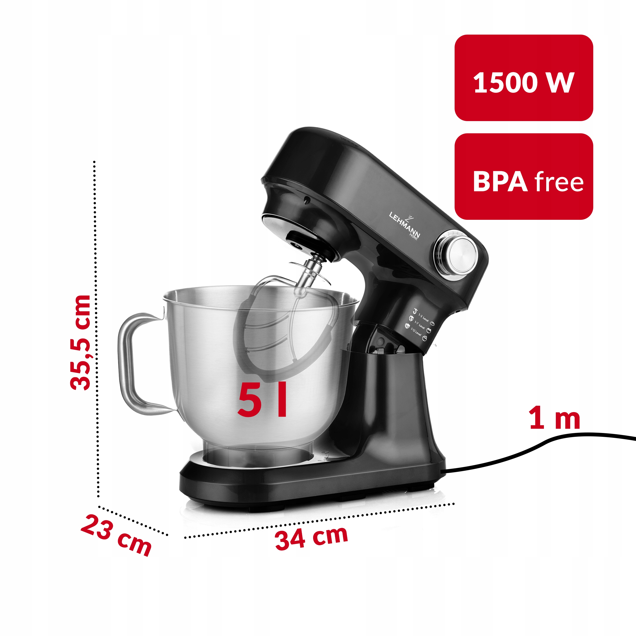 ROBOT PLANETARNY KUCHENNY MIKSER 3x MIESZADŁA DUŻA MISA HAK CIASTA CHLEBA Załączone wyposażenie Instrukcja w języku polskim Misa Osłona przeciwbryzgowa Rózga Hak Mieszadło