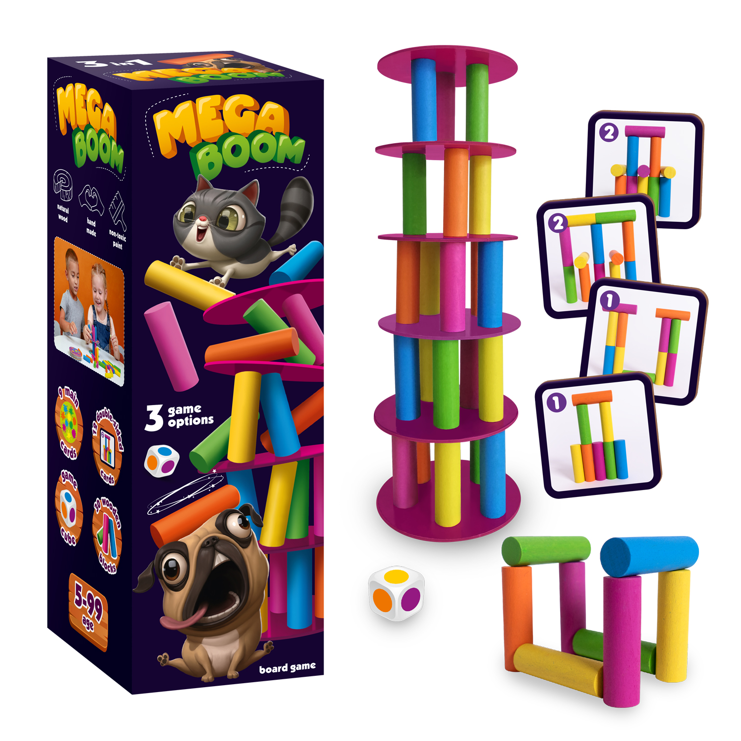 Kolorowe cylindry i wyzwania w grze Mega Boom