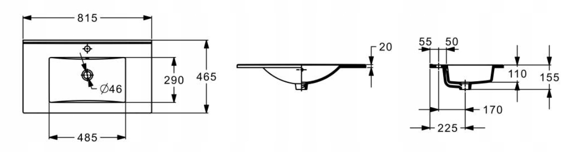 Wymiary umywalki meblowej – 81,5 x 46,5 cm