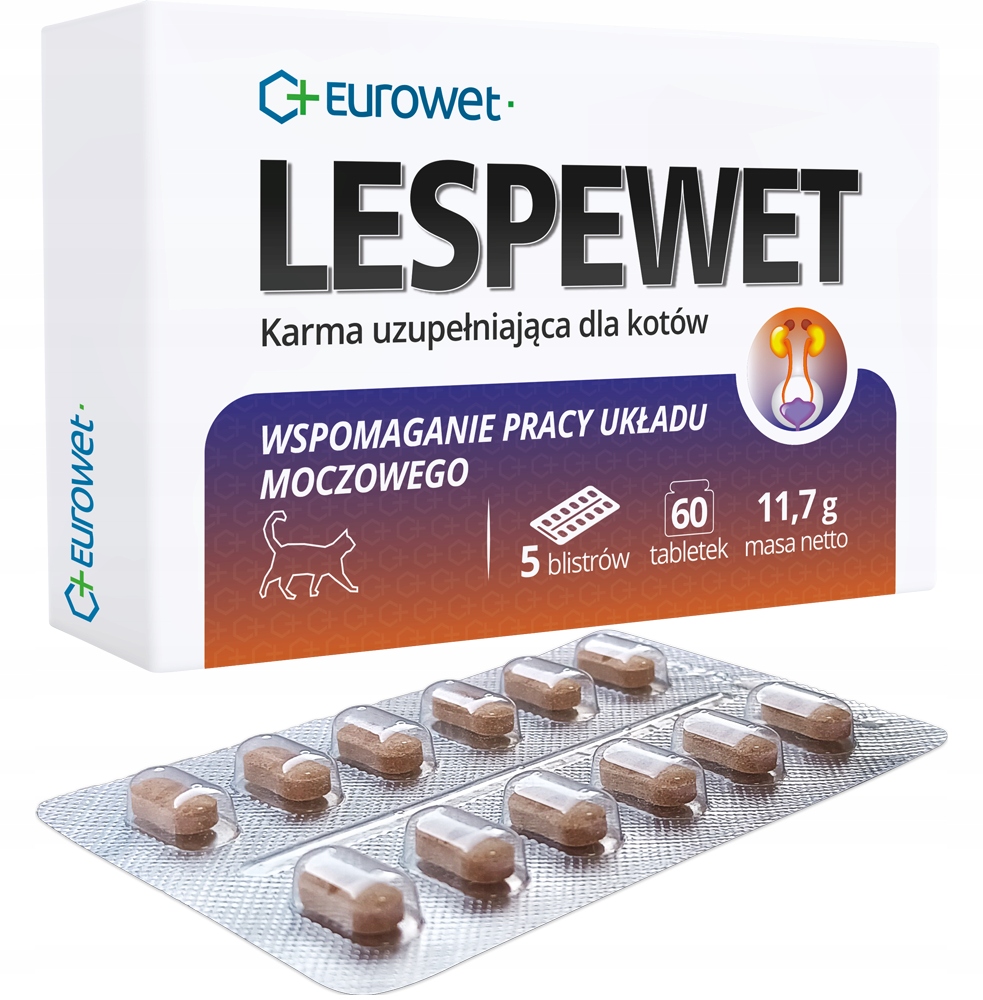 EUROWET Lespewet 60 tabl. – Suplement wspierający zdrowie układu moczowego kotów