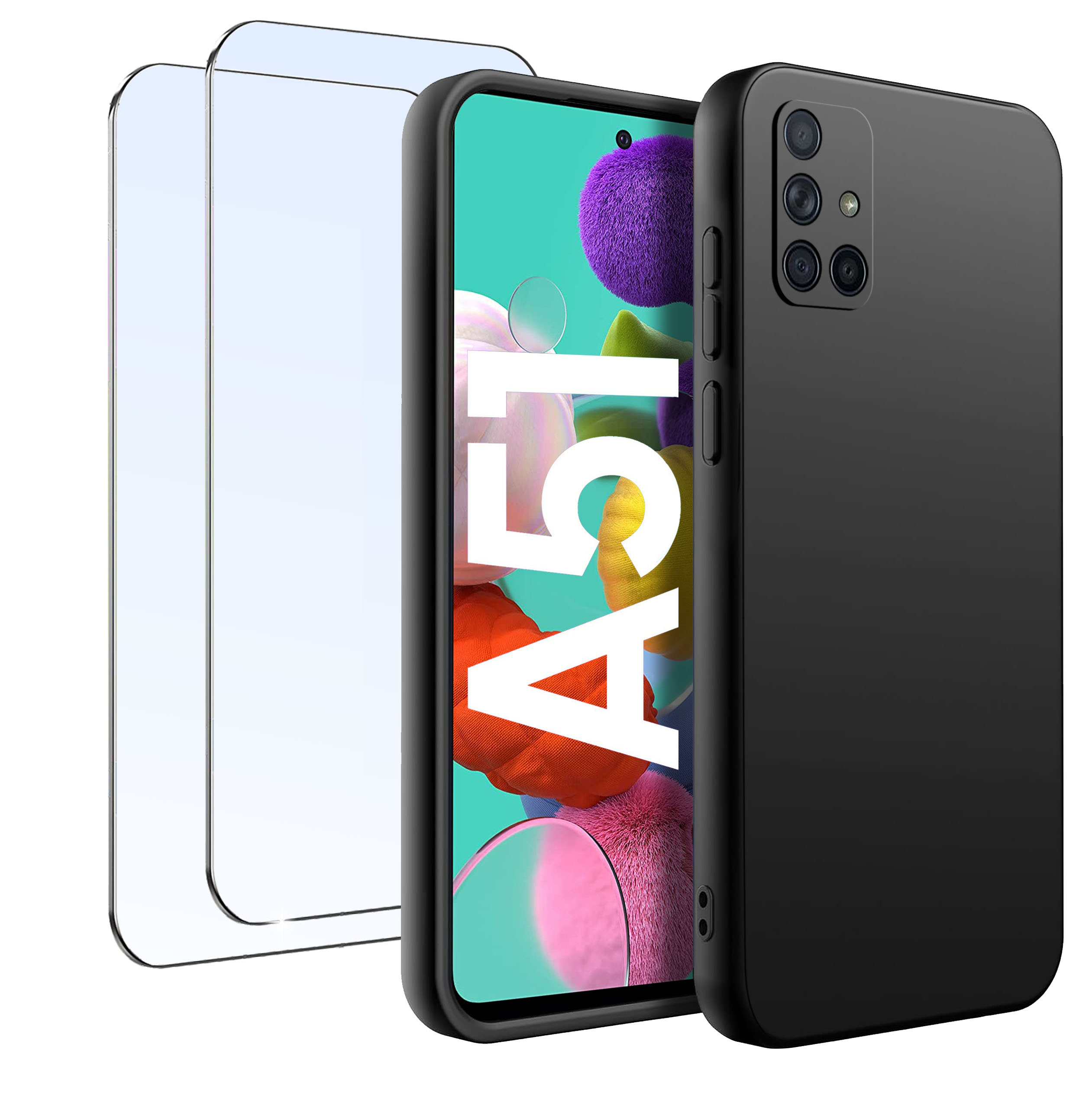 ZESTAW Etui do Samsung A51 Matowe Czarne Silikon + 2 SZTUKI SZKŁO – Ochrona i styl w jednym