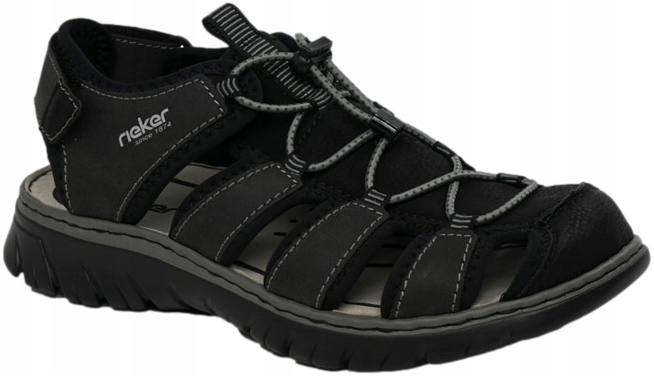 Rieker Sandały komfortowe męskie zabudowane czarne Rieker 26770-00 – Idealne na lato
