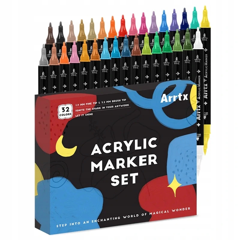 ARRTX Akriliniai markeriai - flomasteriai ARRTX, 32 kolorów dla kreatywnych