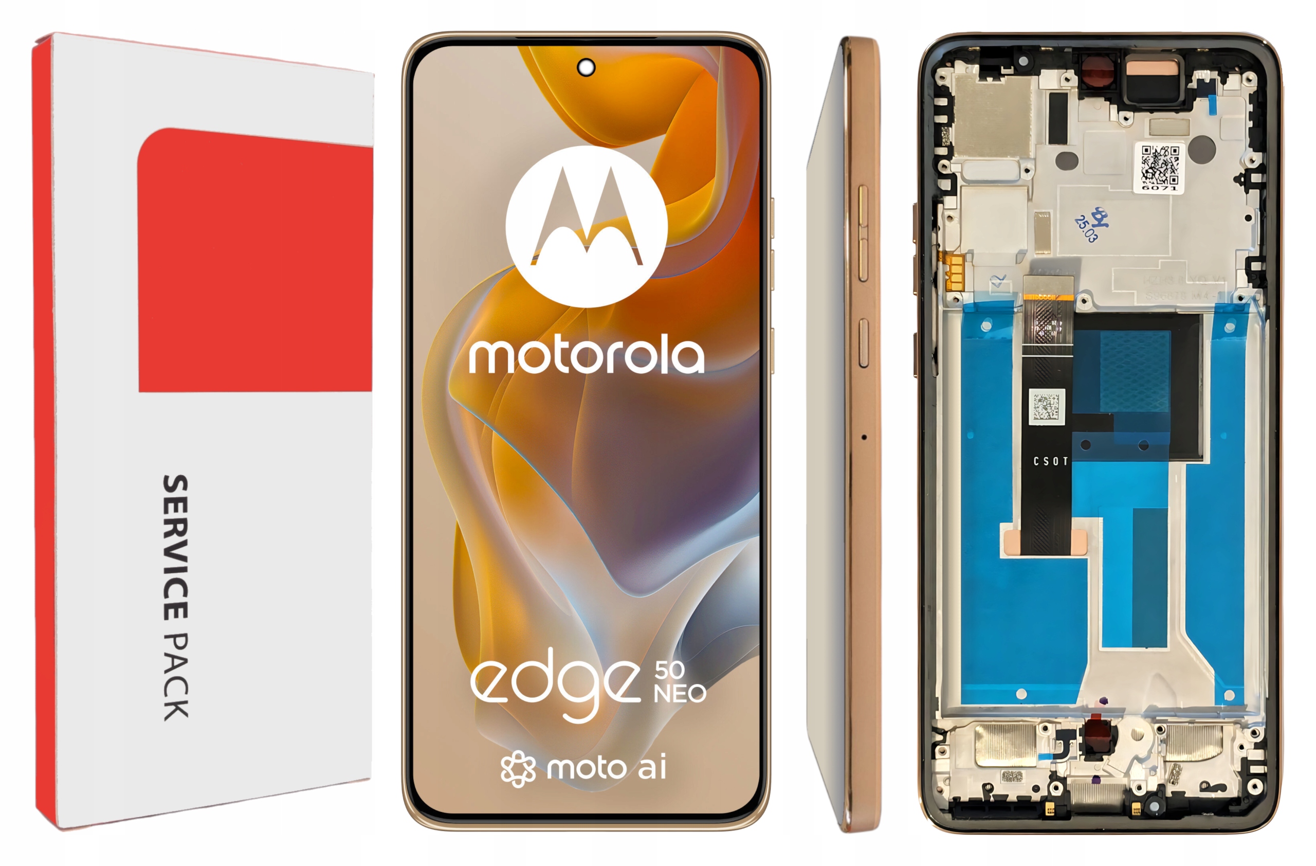 Oryginalny Wyświetlacz LCD do Motorola Edge 50 Neo w Ramce Beżowej