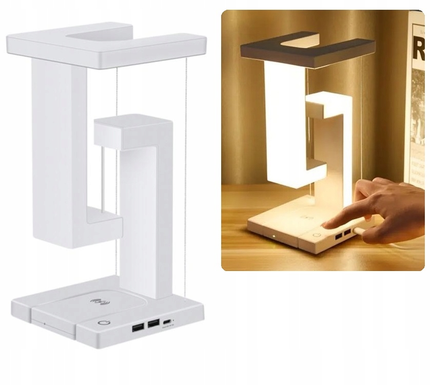 Lampka Biurkowa LED Antygrawitacyjna z Bezprzewodową Ładowarką 10 W Biała – Nowoczesne oświetlenie do Twojego biura