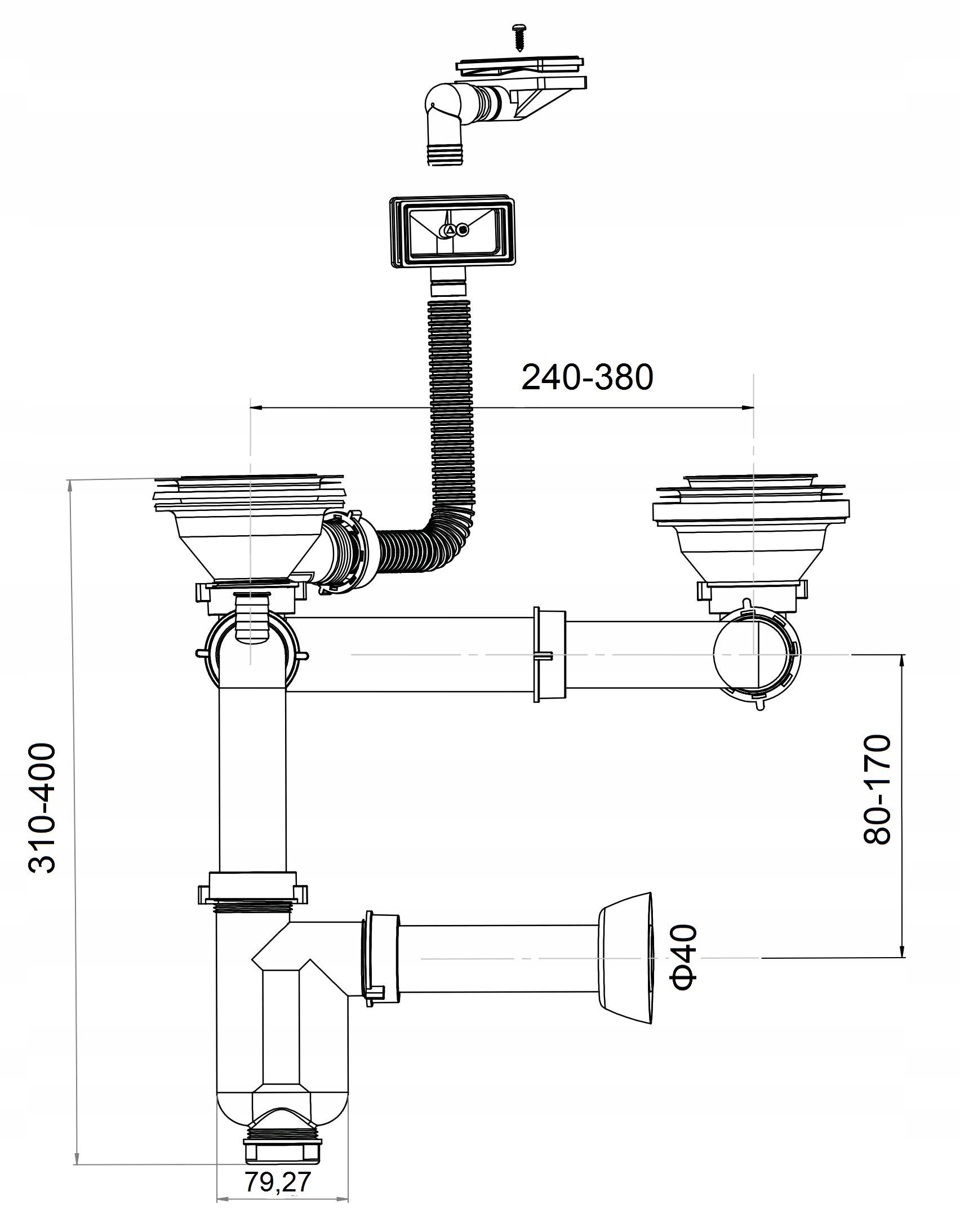 Dwupoziomowa konstrukcja syfonu