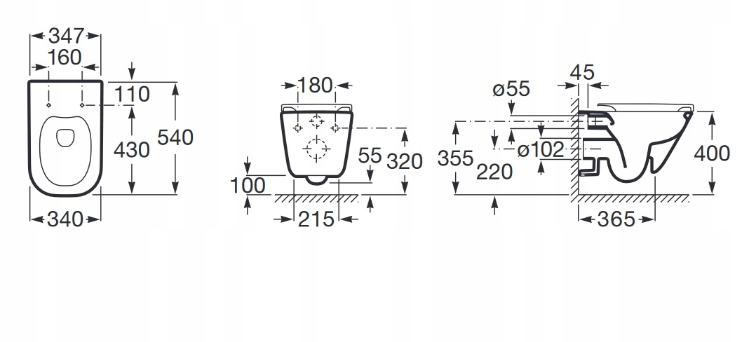 Wymiary miski WC: 54 cm długości, 34 cm szerokości, 34,5 cm wysokości