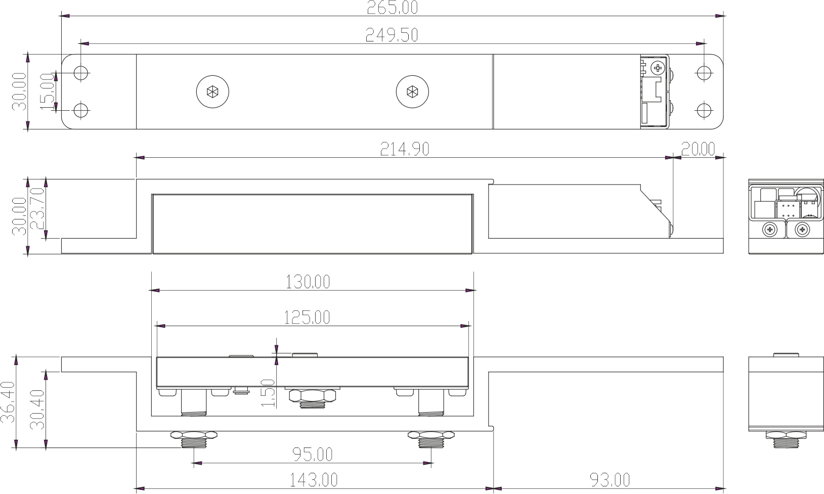 Wymiary i montaż zwory EL-2500TS