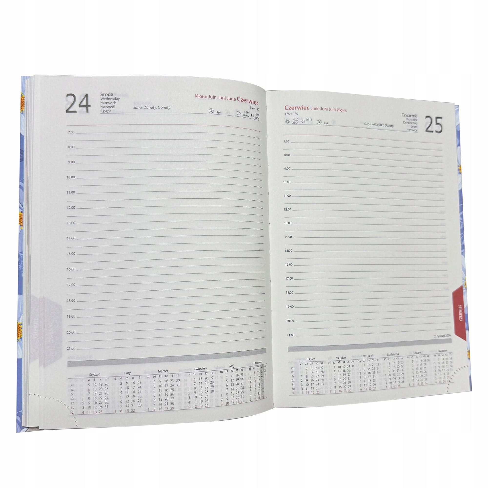 Praktyczny układ dzienny z osobnymi stronami na każdy dzień