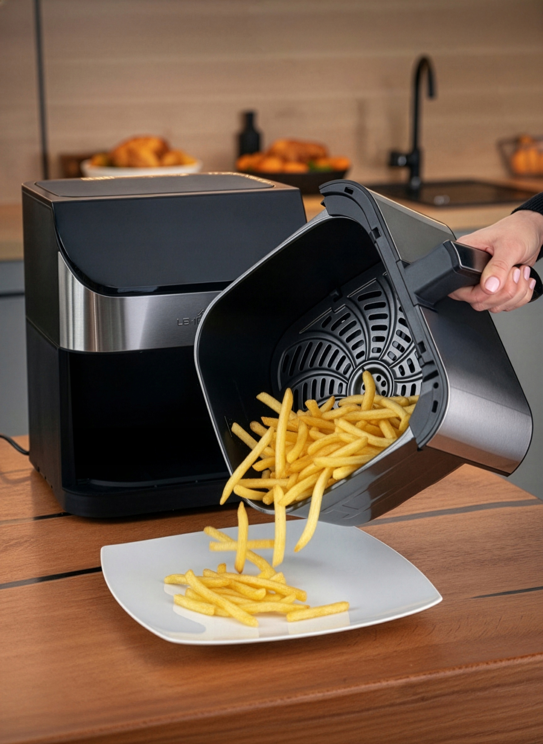 FRYTKOWNICA BEZTŁUSZCZOWA AIRFRYER 8L NIEPRZYWIERAJĄCA LEHMANN 12 PROGRAMÓW Kolor dominujący srebrny/szary