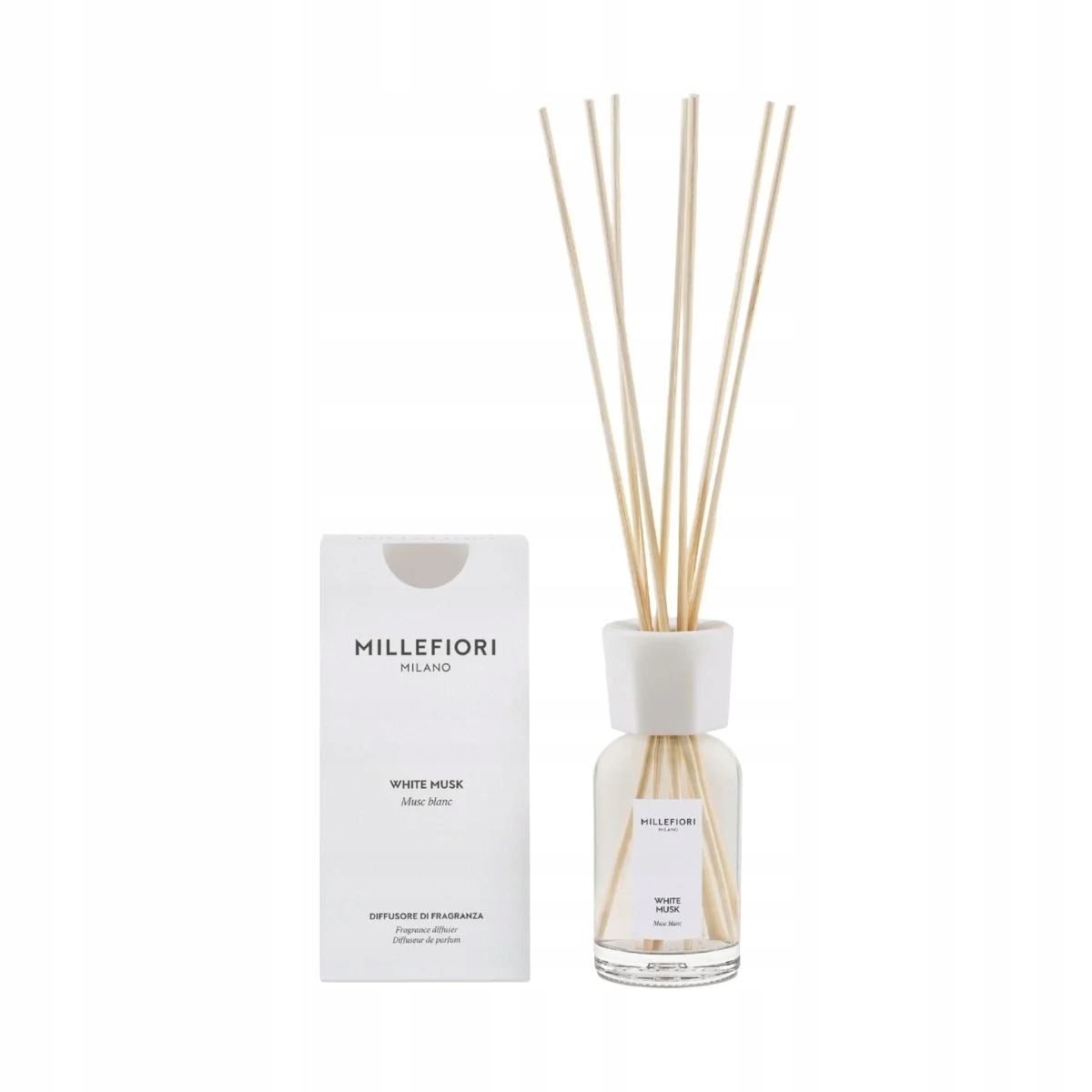 Dyfuzor pałeczki zapachowe Millefiori White Musk 100ml – Elegancja i świeżość w Twoim wnętrzu