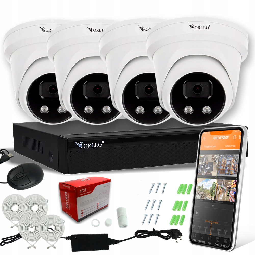 Rejestrator ORLLO Zestaw Monitoringu 4 Kamery PoE ORLLO ECO DOME – Kompleksowe rozwiązanie do monitoringu