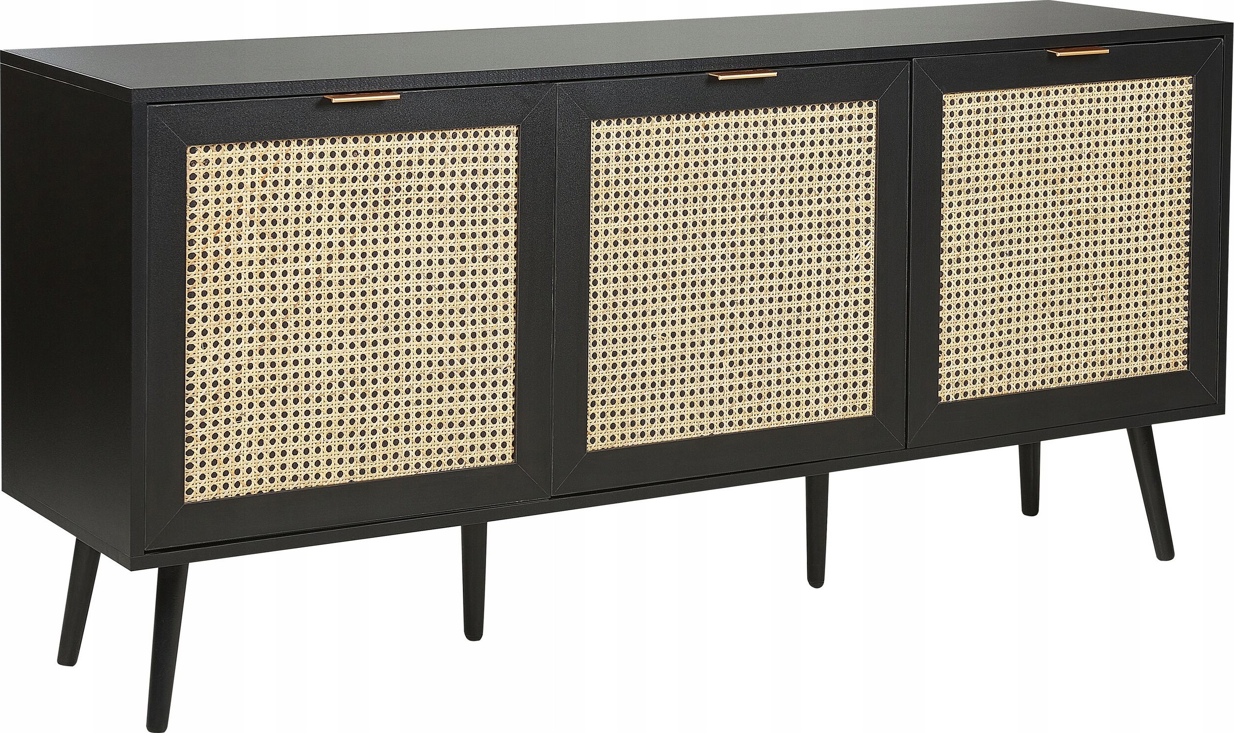 Szafka trzydrzwiowa fronty rattanowe czarna OPOCO – Stylowy i funkcjonalny mebel do biura