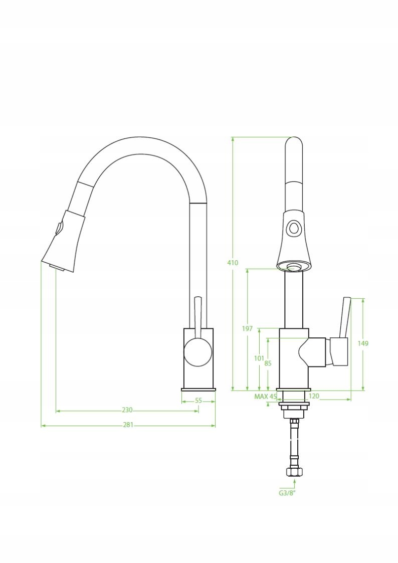 Zasięg wylewki 229 mm – Wygoda w napełnianiu dużych garnków