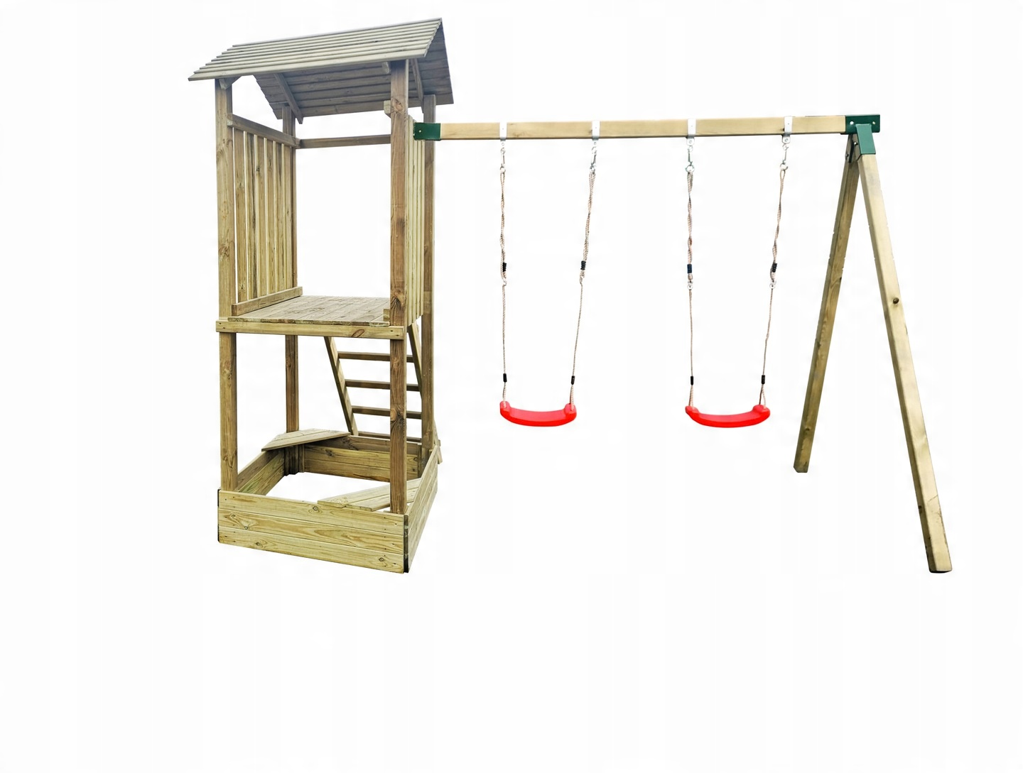 Wieża Hektor z Daszkiem i Piaskownicą + Huśtawka Podwójna – Idealny plac zabaw dla Twojego dziecka