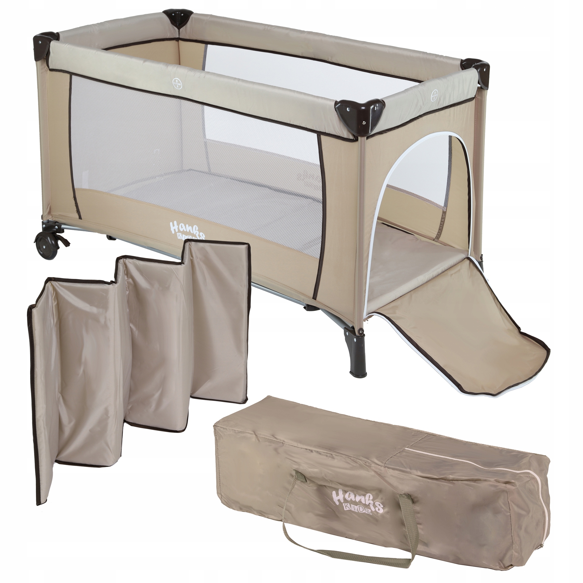 Łóżeczko turystyczne Hanks Kids SIMPLE BEIGE – Komfort i bezpieczeństwo dla Twojego dziecka