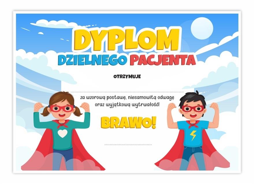 Dyplom A4 dzielnego pacjenta - Super Dzieci 10szt – Uroczy upominek dla małych pacjentów