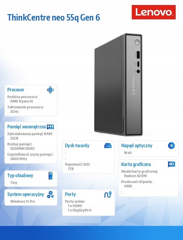 ThinkCentre Neo 55q Gen 6 – Komputer mini PC z procesorem AMD Ryzen AI