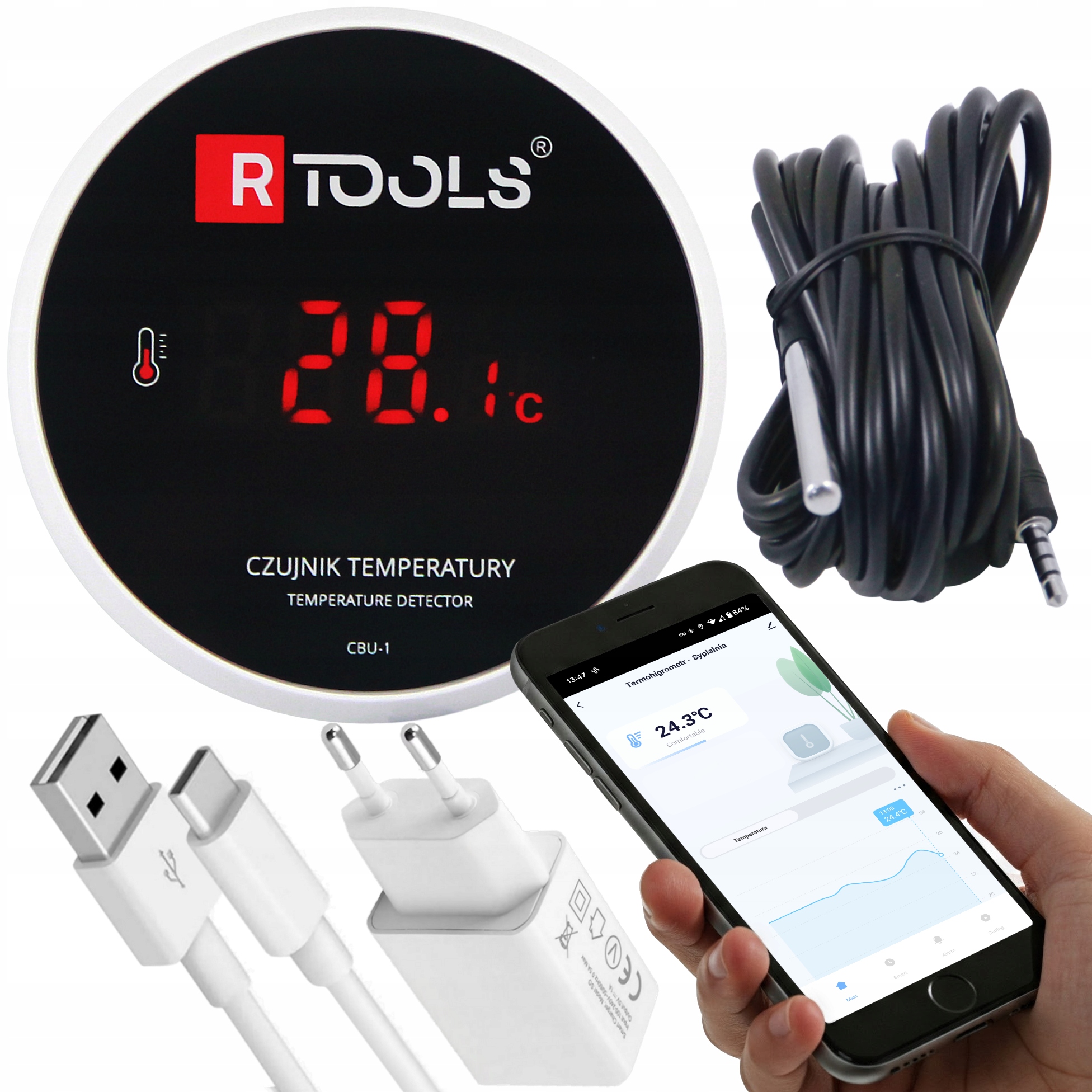 Inteligentny Termometr WiFi Sonda 3m - Kontrola temperatury w Twoim zasięgu