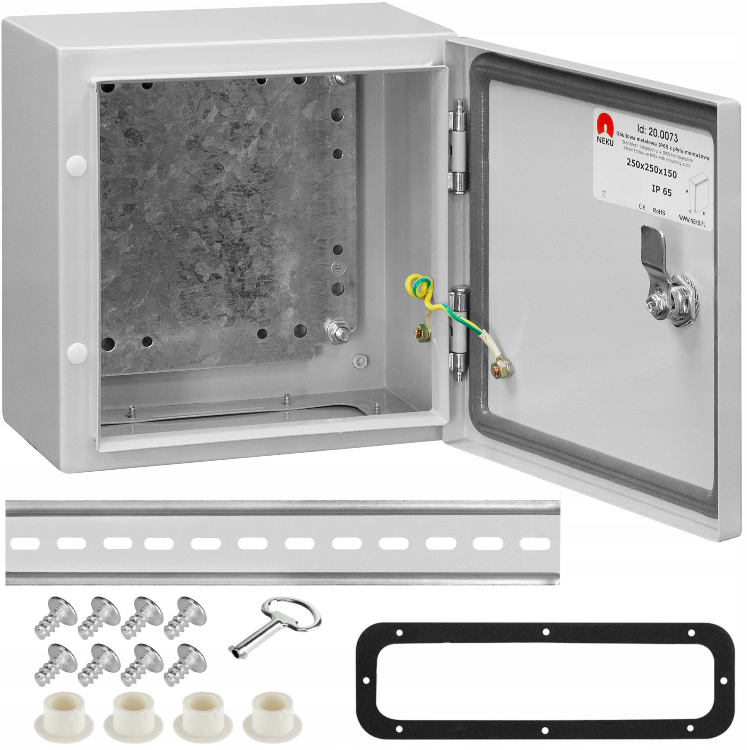 Obudowa hermetyczna rozdzielnia metalowa z płytą montażową 250x250x150 IP65 natynkowa NEKU – Idealne rozwiązanie dla Twoich instalacji