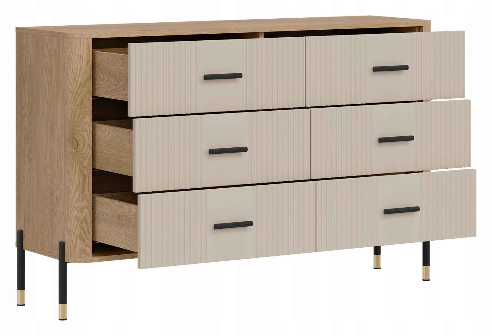 Designerskie detale – ryflowane fronty i złote uchwyty