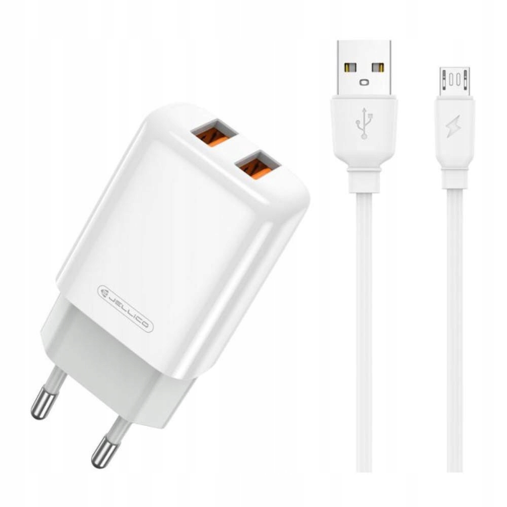 Ładowarka Sieciowa 2x USB 2.4A + Kabel USB - micro USB Jellico EU02 biały – Wydajne ładowanie dla Twoich urządzeń