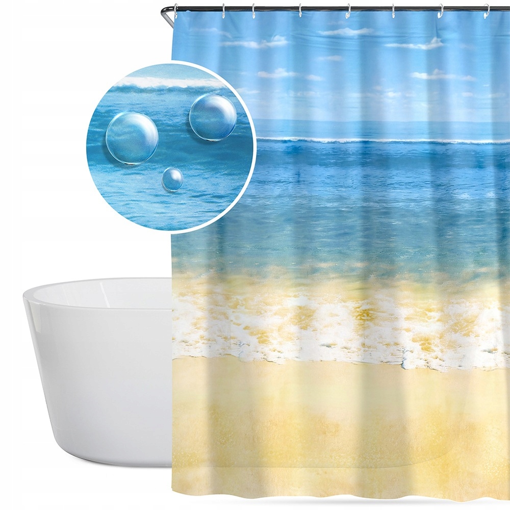 Zasłona prysznicowa haczyki wodoodporna plaża 180x180 cm – Stylowa ochrona w łazience