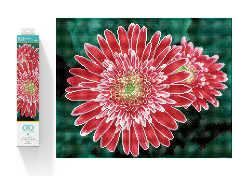 Haft diamentowy Diamond Dotz Diamentowa mozaika Gerbera różowa 58x48cm – Kreatywna zabawa dla każdego