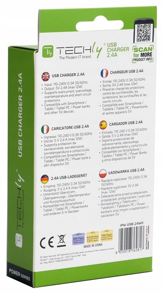 Ładowarka sieciowa USB 12W/2.4A 5V – Szybkie ładowanie dla Twoich urządzeń