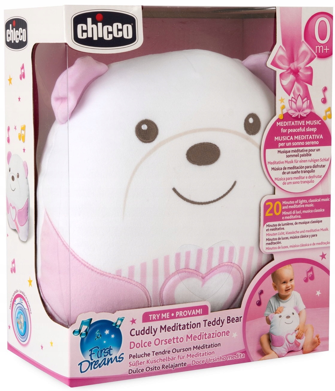 Pluszowy miś przytulanka z muzyką i podświetleniem różowy Chicco – Idealny towarzysz dla Twojego maluszka