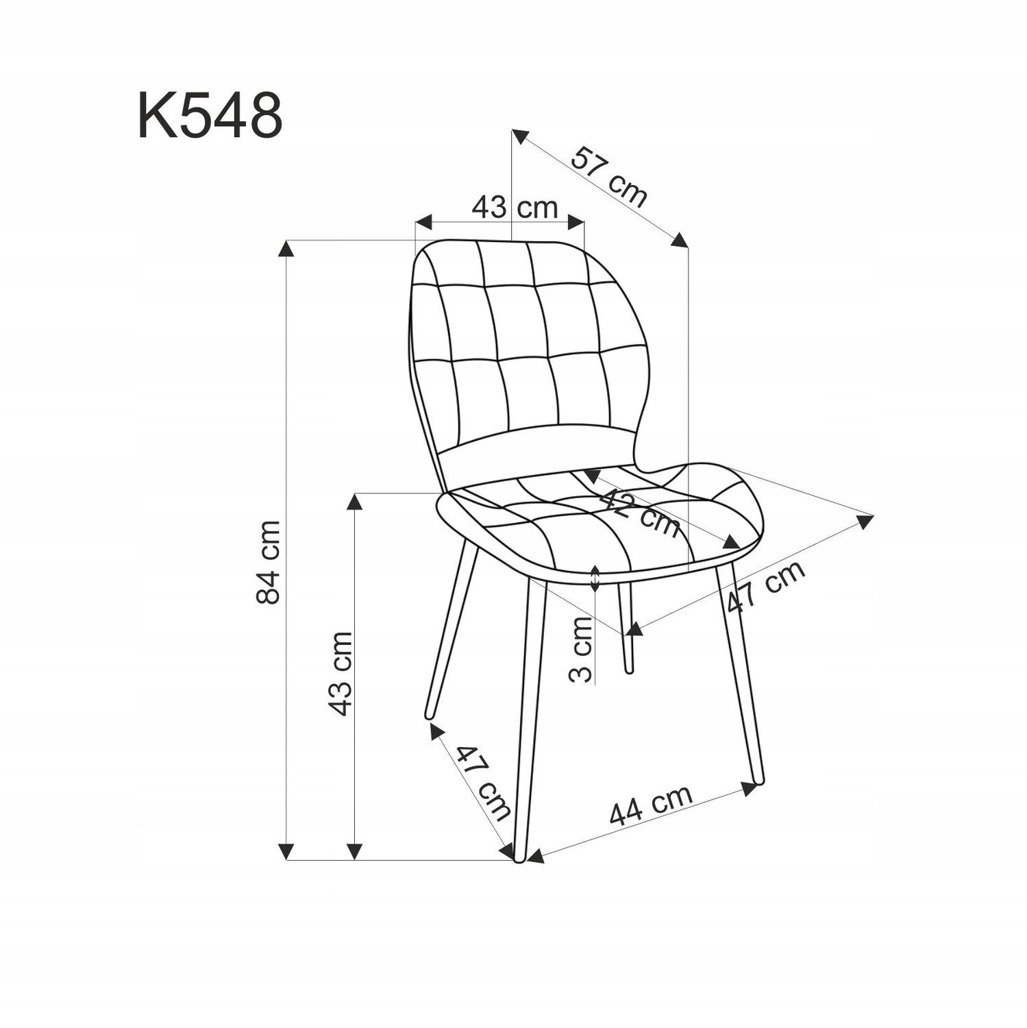 Wymiary i szczegóły montażu krzesła K548