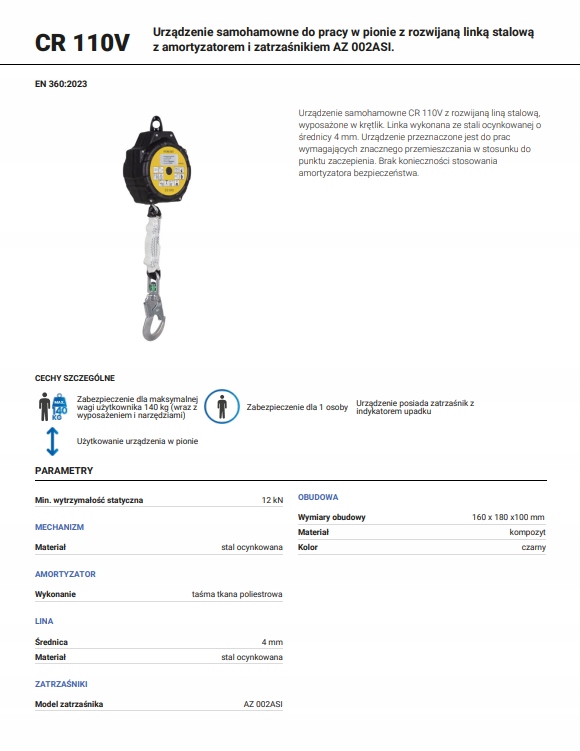Właściwości i funkcje urządzenia CR 110V